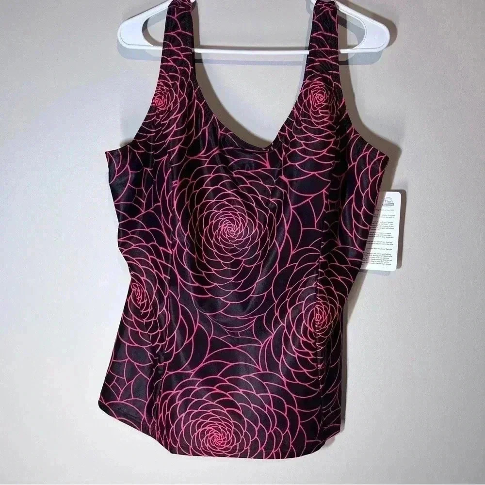 H2O Wear Princess seam top black red print swimwear made in USA size 3 XL
